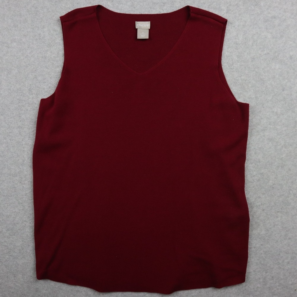 Chico's Sweater Vest Womens 2 Large Pullover Knit V-Neck Casual Red Sleeveless